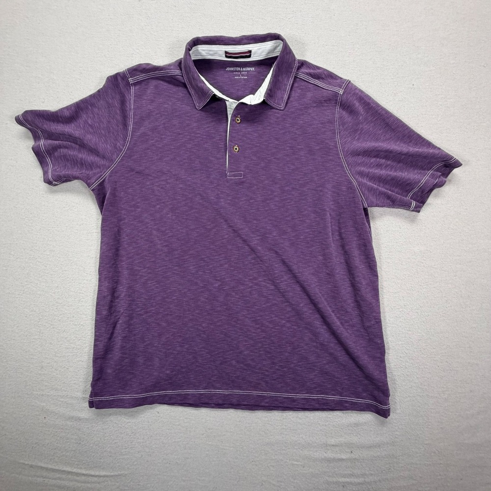 Johnston & Murphy Polo Shirt Mens L Good Purple Modal Blend Slub Contrast Stitch